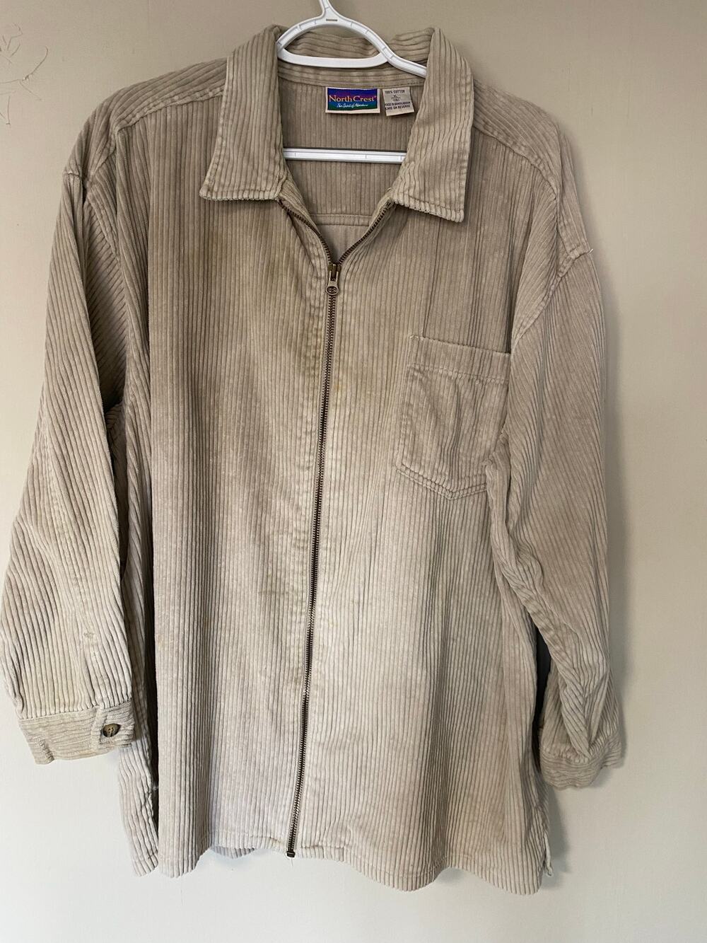 North Crest 100% Cotton Corduroy Beige Zip Up Shirt Jacket XL Clean Girl